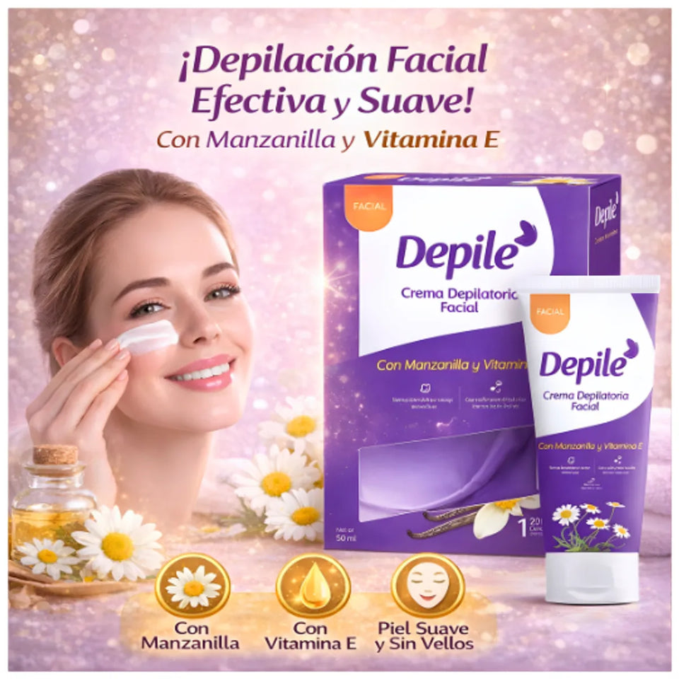 Crema Depilatoria Facial Depile Fórmula con Manzanilla y Vitamina E para Piel Suave